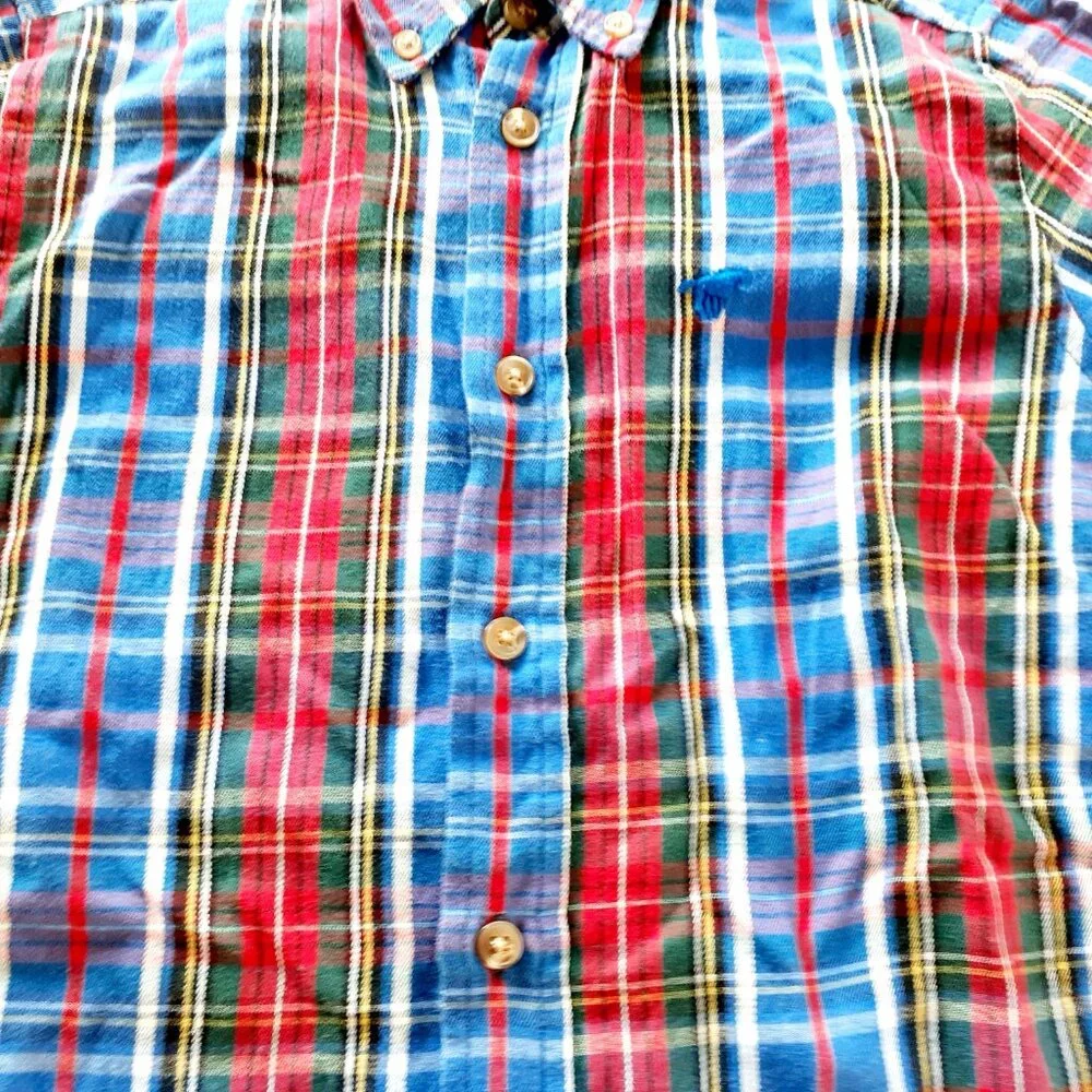 Wrangler Boys Shirt Button Down Blue Red Green Long Sleeve Plaid 6-7